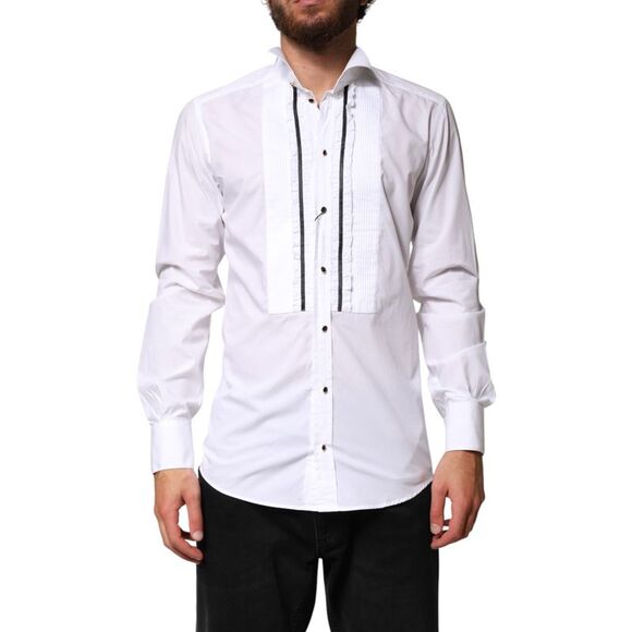 Dolce & Gabbana White GOLD Long Sleeves Formal Dress Men's Shirt (Pre-Owned)